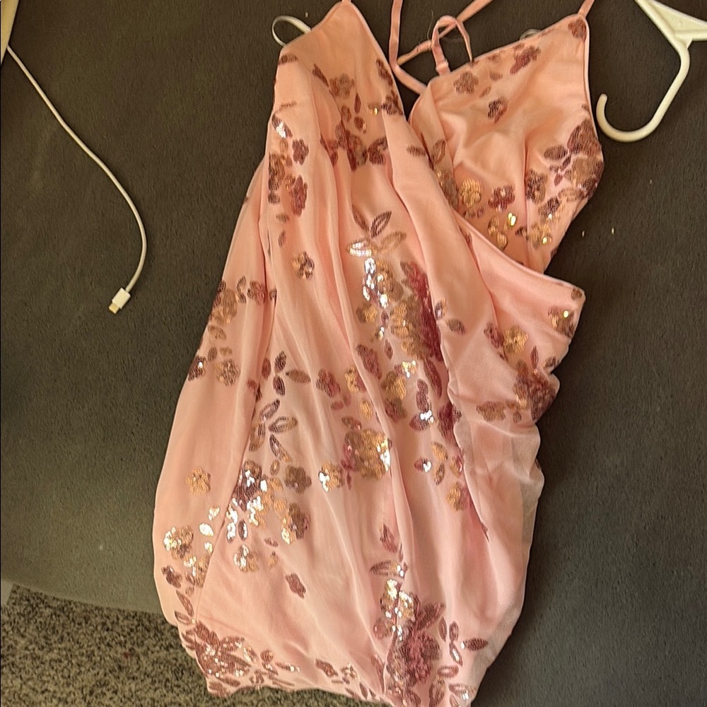Pink Sequin Floral Dress